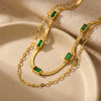 Sorella Gem Double-Layer Retro Gold Necklace