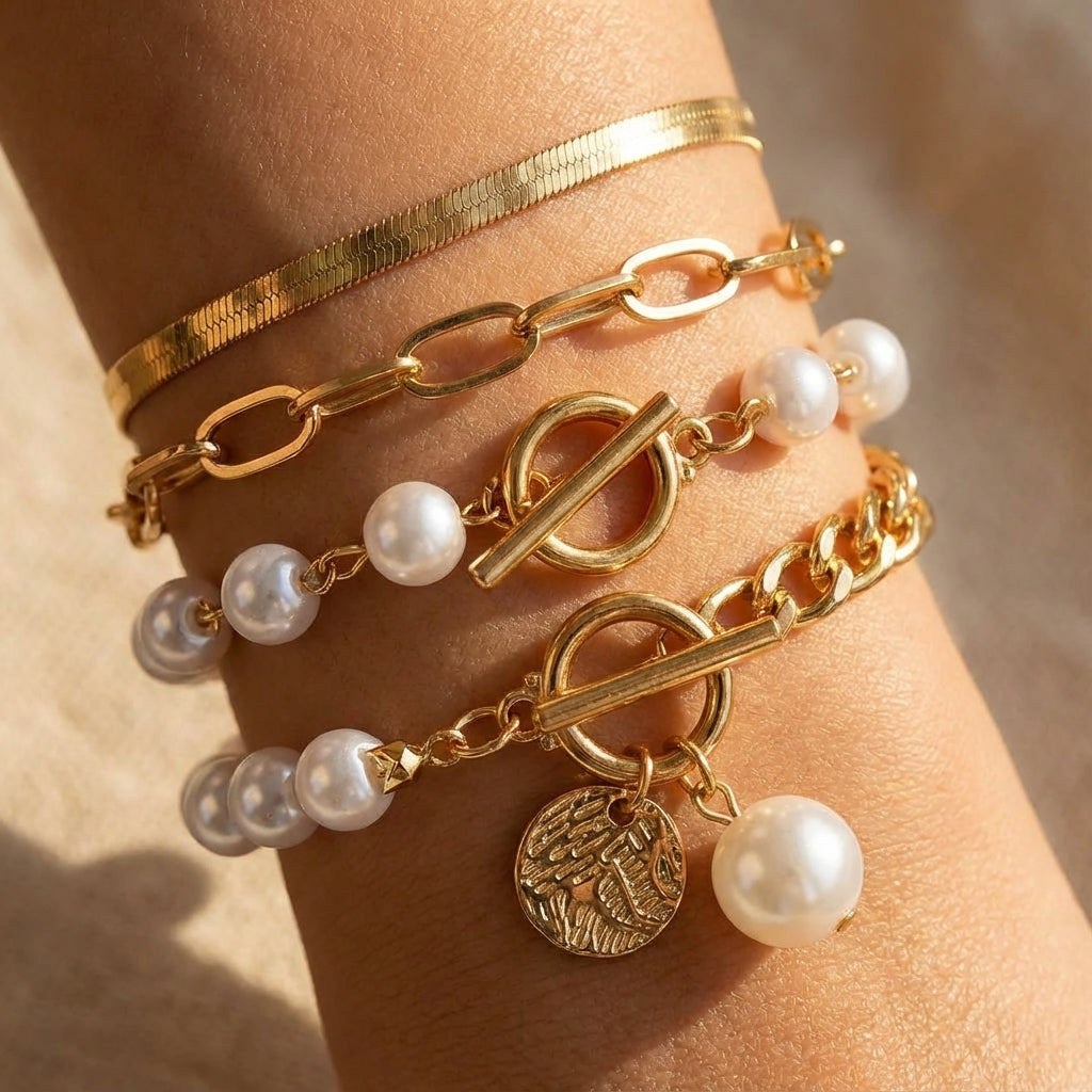 Elegant 4-Piece Gold Bracelet Set