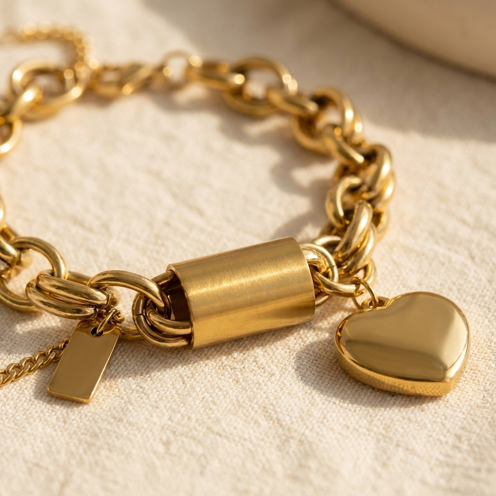 Elegant Heartened Gold Chunky Bracelet