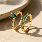 Serena Emerald Duo Ring Gold Set