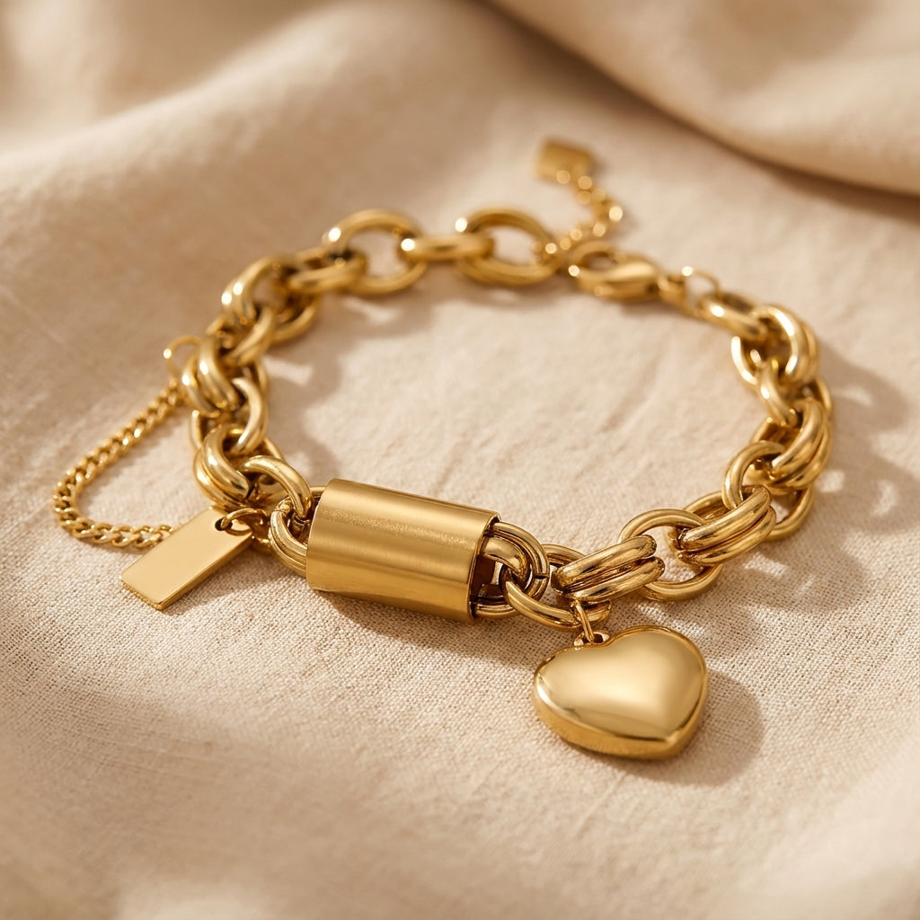 Elegant Heartened Gold Chunky Bracelet