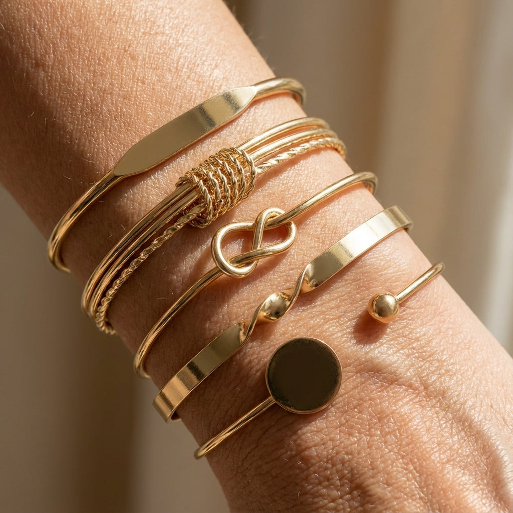 Sophisticated Knotted Elegance Gold Bracelet Set