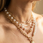 Vintage Pearl and Gold Snake Chain Necklace Set