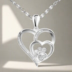 Silver Paw & Heart Necklace with Zirconia