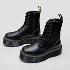 Black Punk Style Ankle Boots with Yellow Stitching and Platform Sole