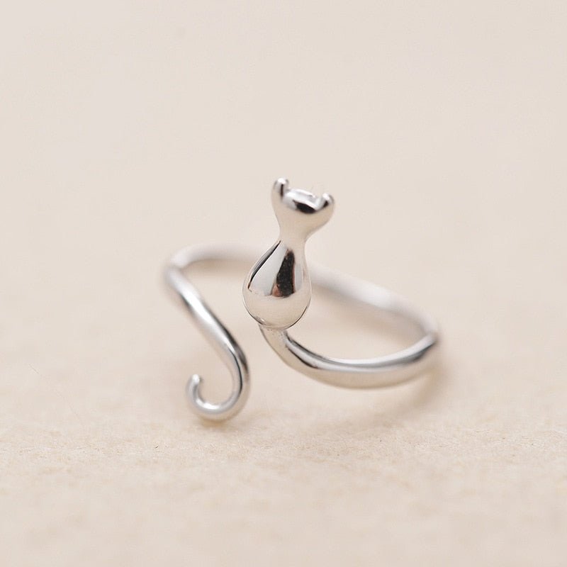 Silver Adorable Cat Ring